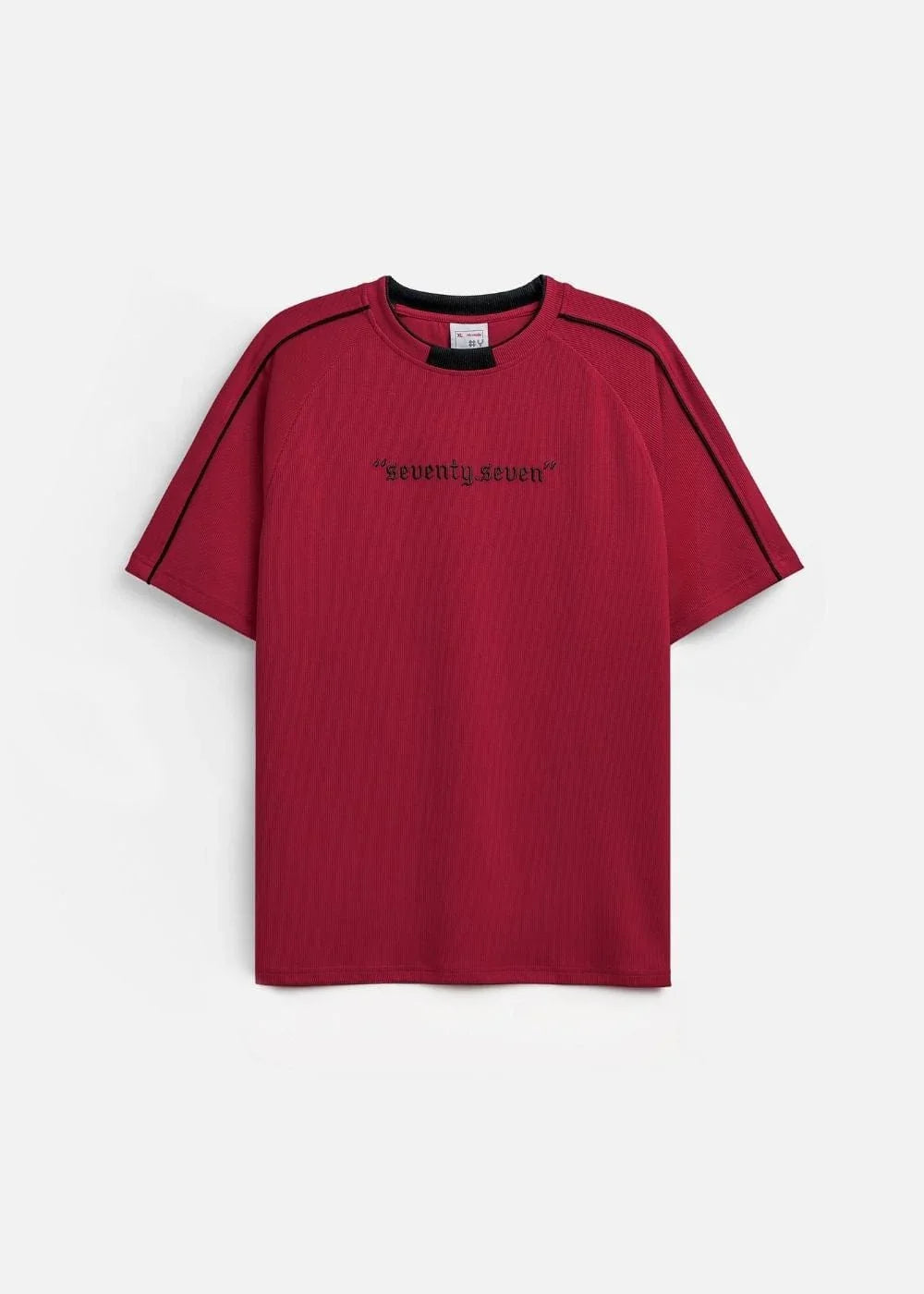 Áo Thun Tay Ngắn Vải Ribbing Co Giãn Seventy Seven 045 Đỏ Đậm