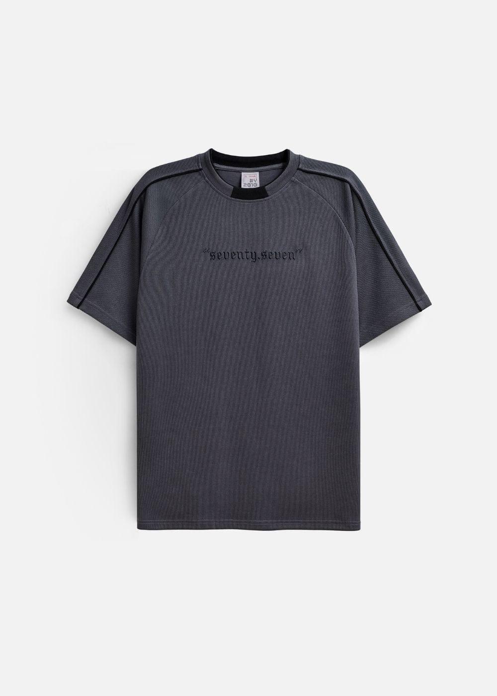 Áo Thun Tay Ngắn Vải Ribbing Co Giãn Seventy Seven 045 Xám Đậm